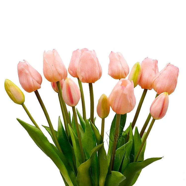 Artificial Flower Real Touch Soft Latex 5 Heads Flower Tulip Artificial Champagne Parrot White Tulip for Wedding Decoration