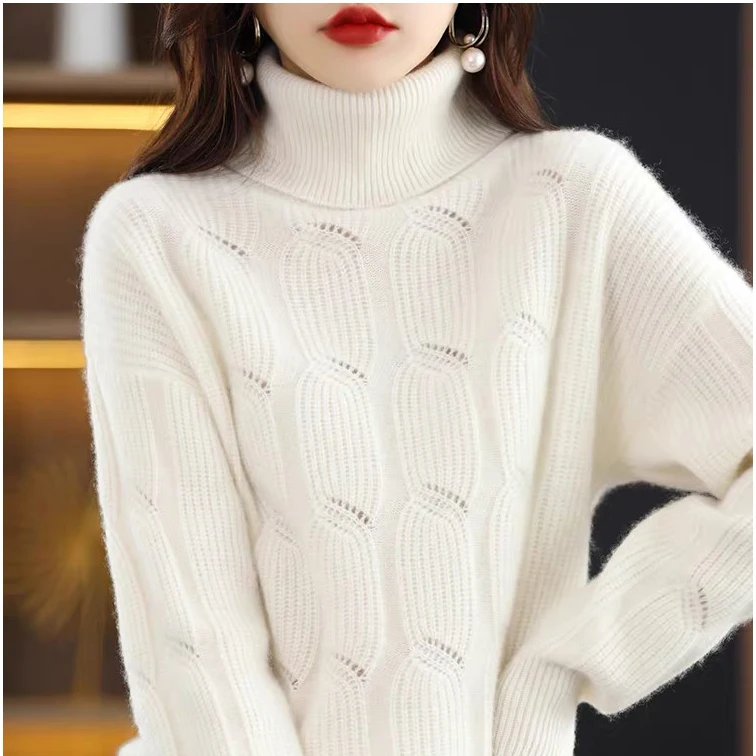 2023 autumn new arrival Ladies turtleneck long sleeve comfortable cable knit women sweater jumper