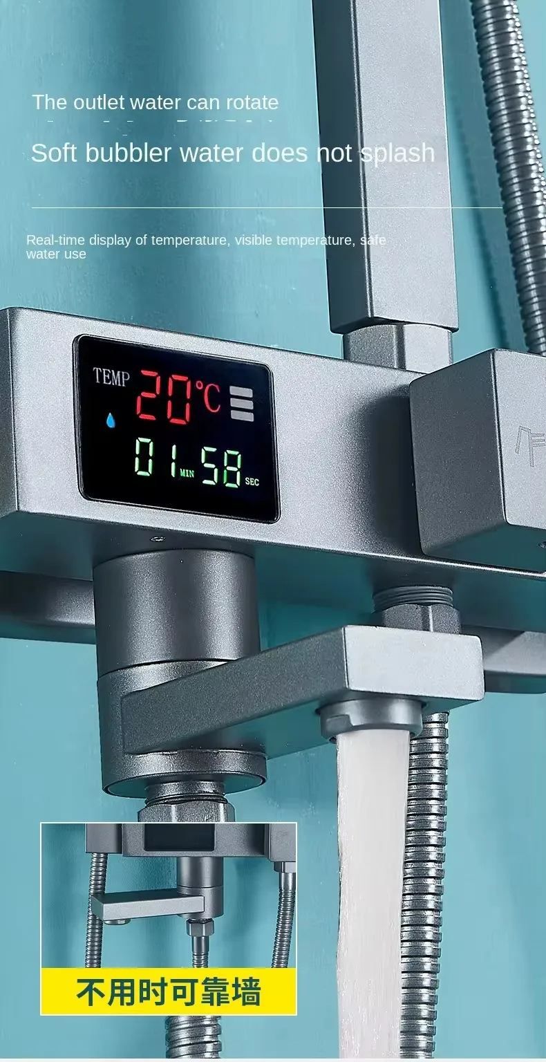 Hot Cold Water Constant Temperature Brass Rain Bath Rainfall Bathroom System Shower Set With Digital Display