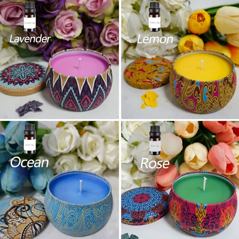 Scented candle diy set luxury cup shape lavender lemon ocean rose vegetable essential oil soy wax handmade fragrance candle kit
