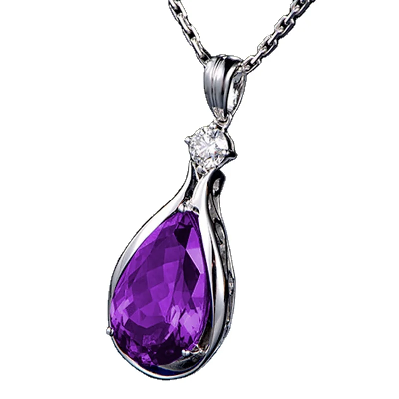 BINSHUO Custom Blue Red Purple Inlaid With Diamond Waterdrop Pendant Choker Necklace Crystal Zirconia Women Necklace Jewelry