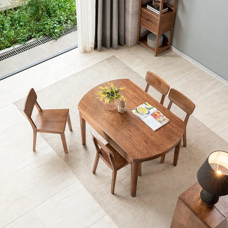 American Retro Wood Furniture Family Dinner Retractable Folding Transform Wooden Dining Room Table