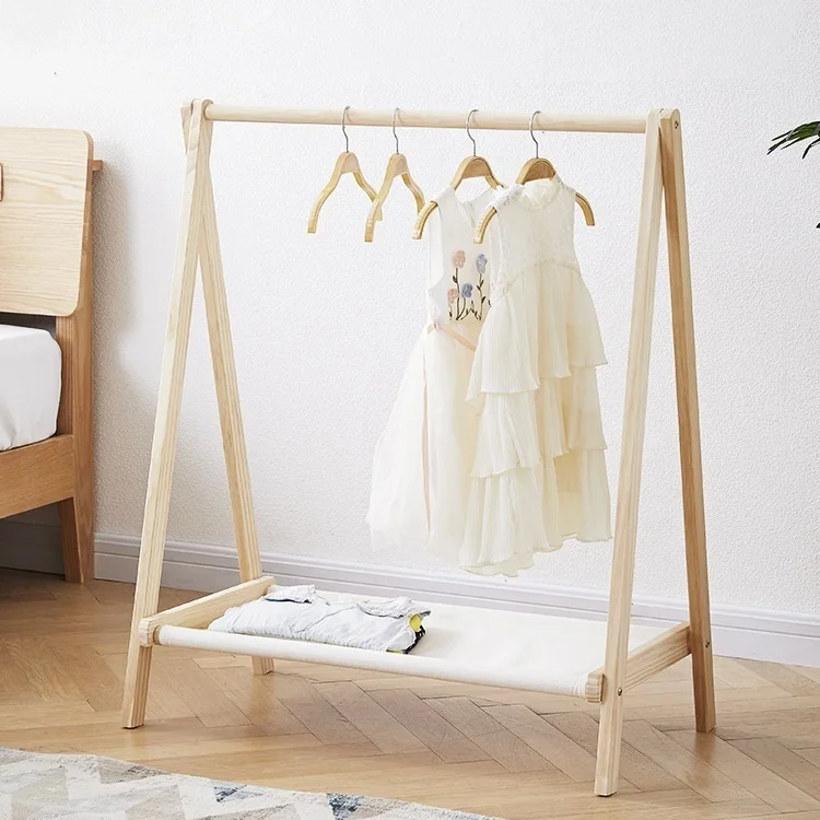 Wooden Kids Clothing Rack with Cloth Storage Shelf Garment Rack for Pets Dolls Baby Hanger Rack Clothes Organizer Storage
