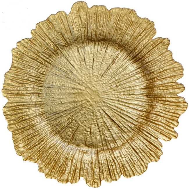 Golden clear glass charger plate popular shape special dinnerware set royal plates luxury glasses plates tableware set