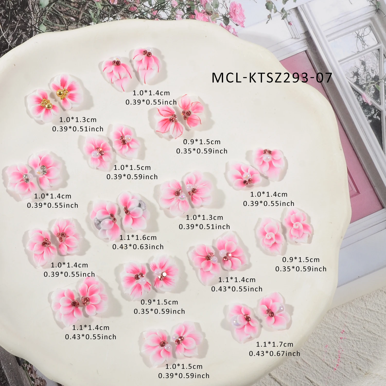 30PCS/kit Pink Series Kawaii Handmade Nail Art Resin Flower Charms 3D Design Nail Acrylic Flowers Acrylic flower