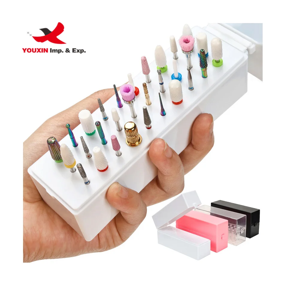 Wholesale Mixed Style Transparent Acrylic Nail Polisher Drill Bit Stand Holder Manicure Tool Drill Bit Display Storage Box
