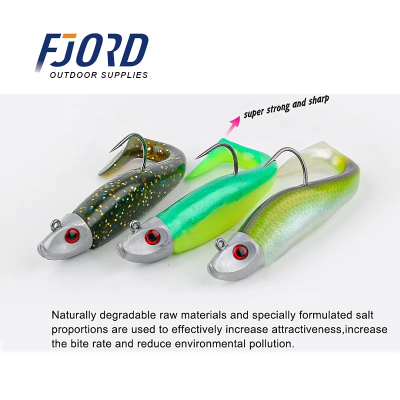 FJORD Wholesale 1.5 oz Lead Jig Head Sea Bass Soft Lure with Worm Hook Soft Jig Trolling Lure Saltwater