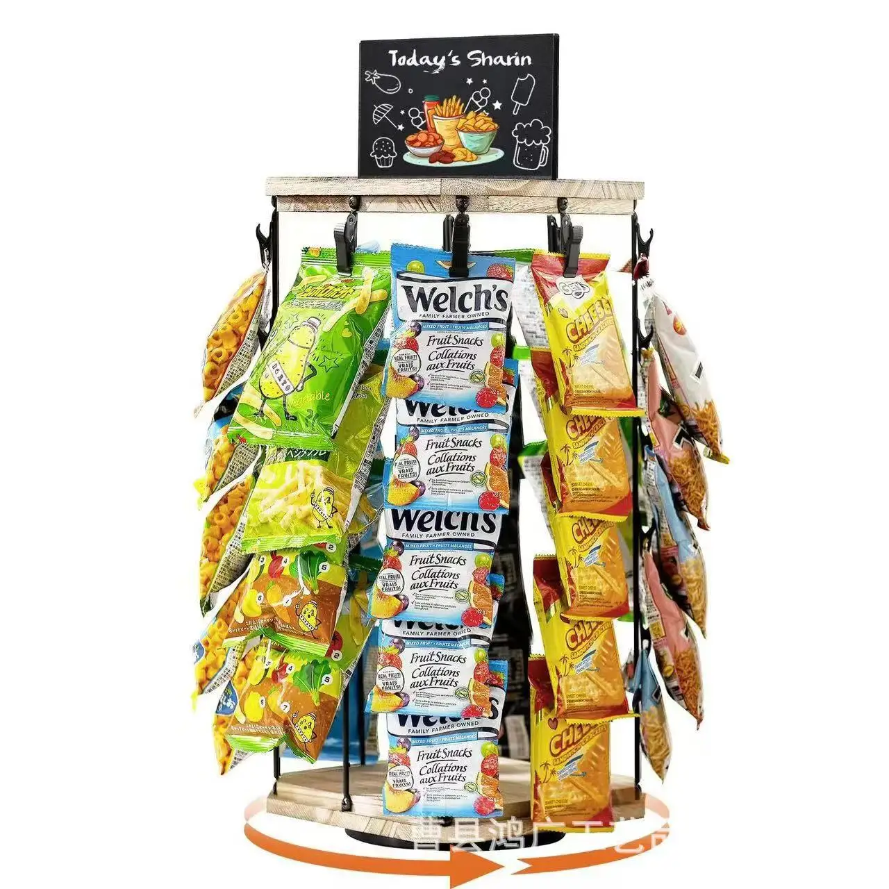 Rotating Snack Display Rack with Board Base Party Kitchen Storage Organizer & Rack Holders for Organizing Dishes and Racks
