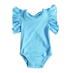 newborn baby romper knit cotton summer clothing Infant Baby ruffle romper back with bow knot baby girl flutter sleeves romper