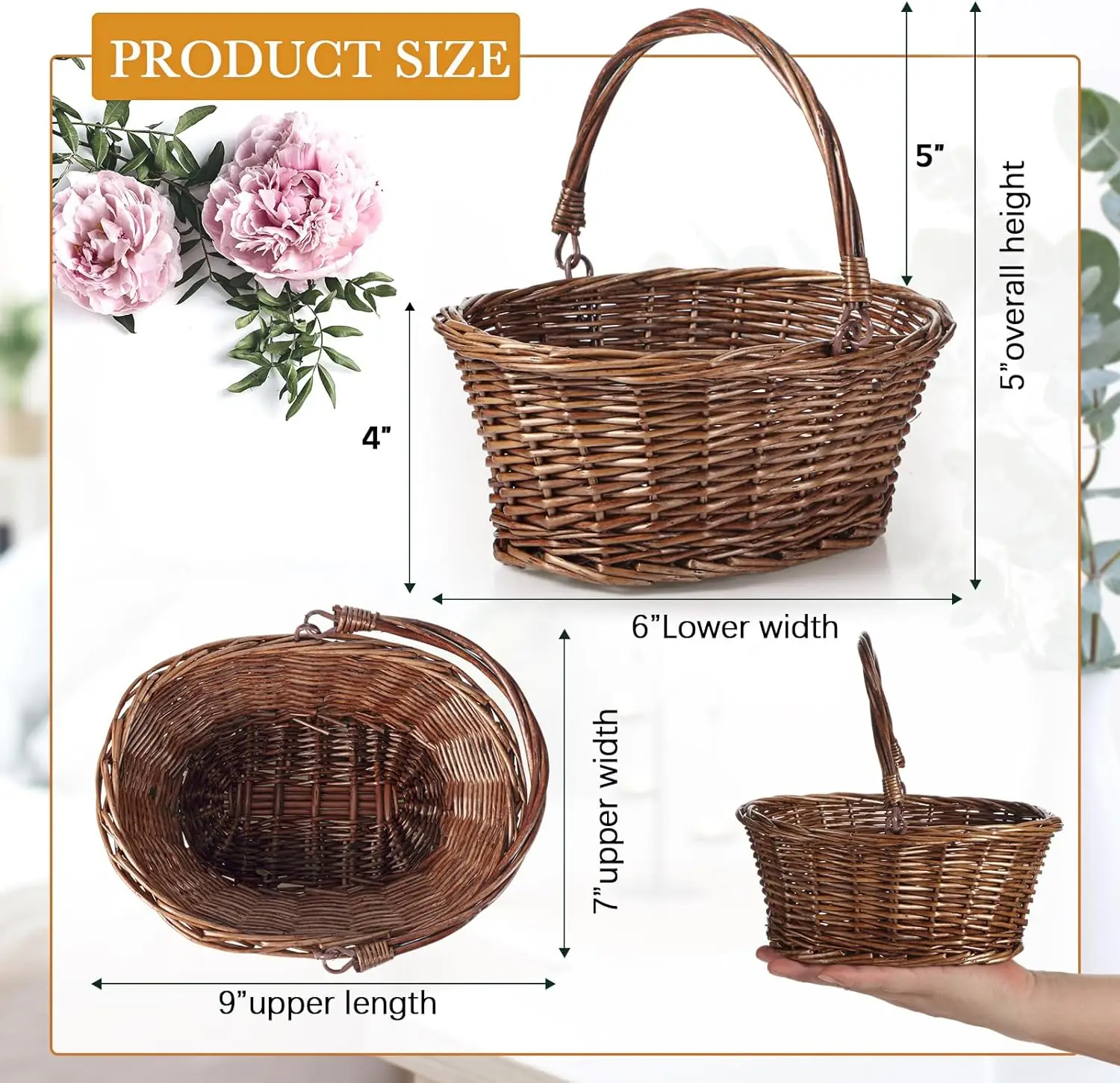 2024 Yulin Jiafu Small Wicker Basket With Handle Flower Girl Baskets For Weddings Eggs Candy Picnic Oval Willow Woven Braided Gi