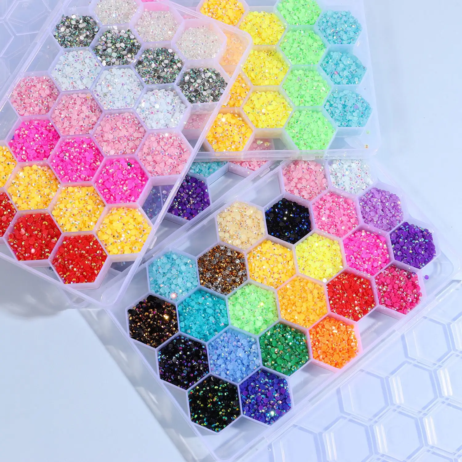 3D High Quality Rainbow color Resin diamond crystals nail rhinestones kit