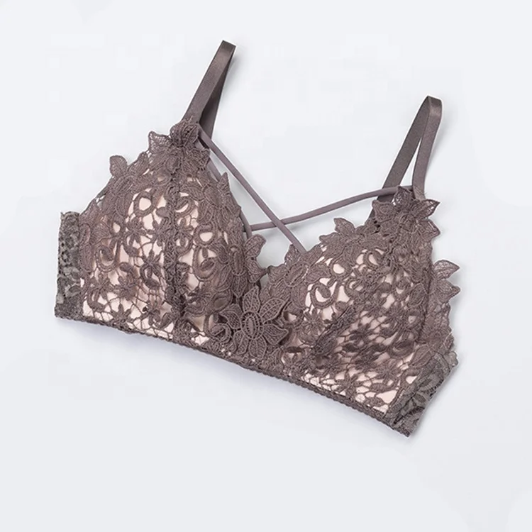 
1907 Women Summer Transparent Wire Free Thin Cup Cute Embroidered Sexy Push Up Bra Lace Brassiere 