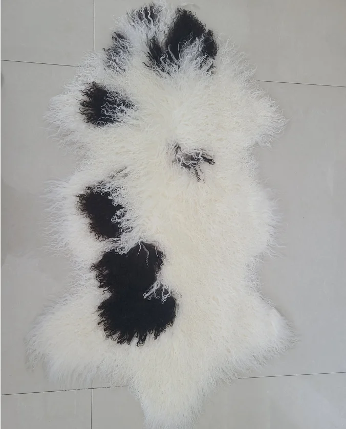 Natural spots Tibetan lambskin rug Tibetan Mongolian lamb Fur carpet