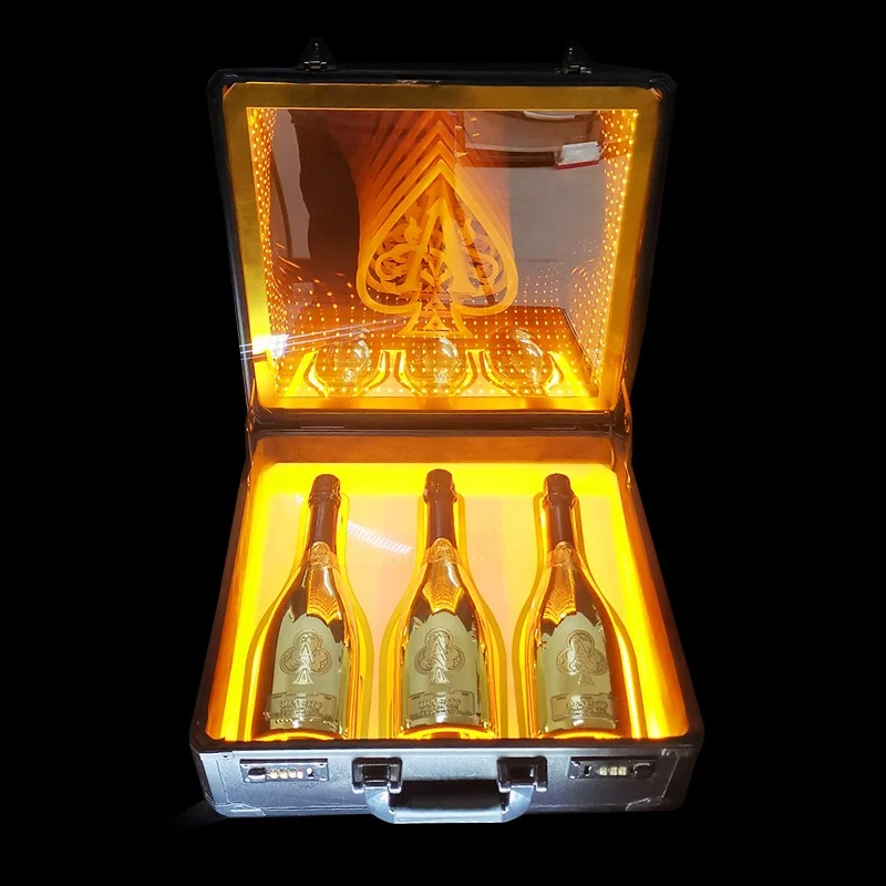 high-grade LED Ace of Spades 3 bottles champagne collection suitcase Box glowing wine bottle display holder VIPbottle carry case