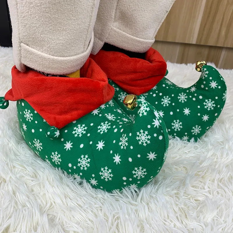 wholesale winter OEM Christmas Jingle Bells  slippers full heel warm home  women men kids soft children indoor boots  shoes