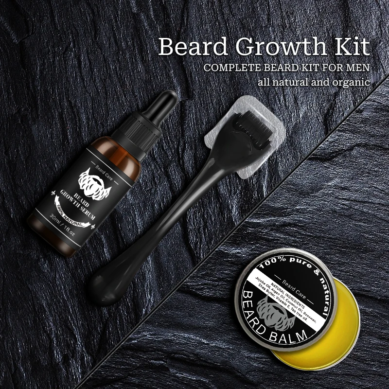 Private Label Beard Growth Kit Cleaning Rolling Beard Oil Beard Balm Grooming Care Gift Set