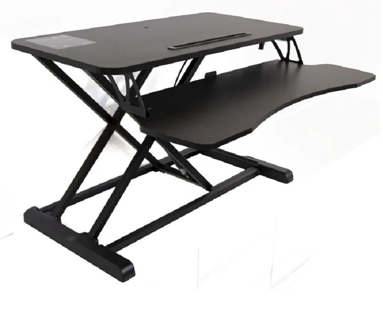 
work group height adjustable desk converter ergonomic tabletop dual lcd monitors removable keyboard tray 