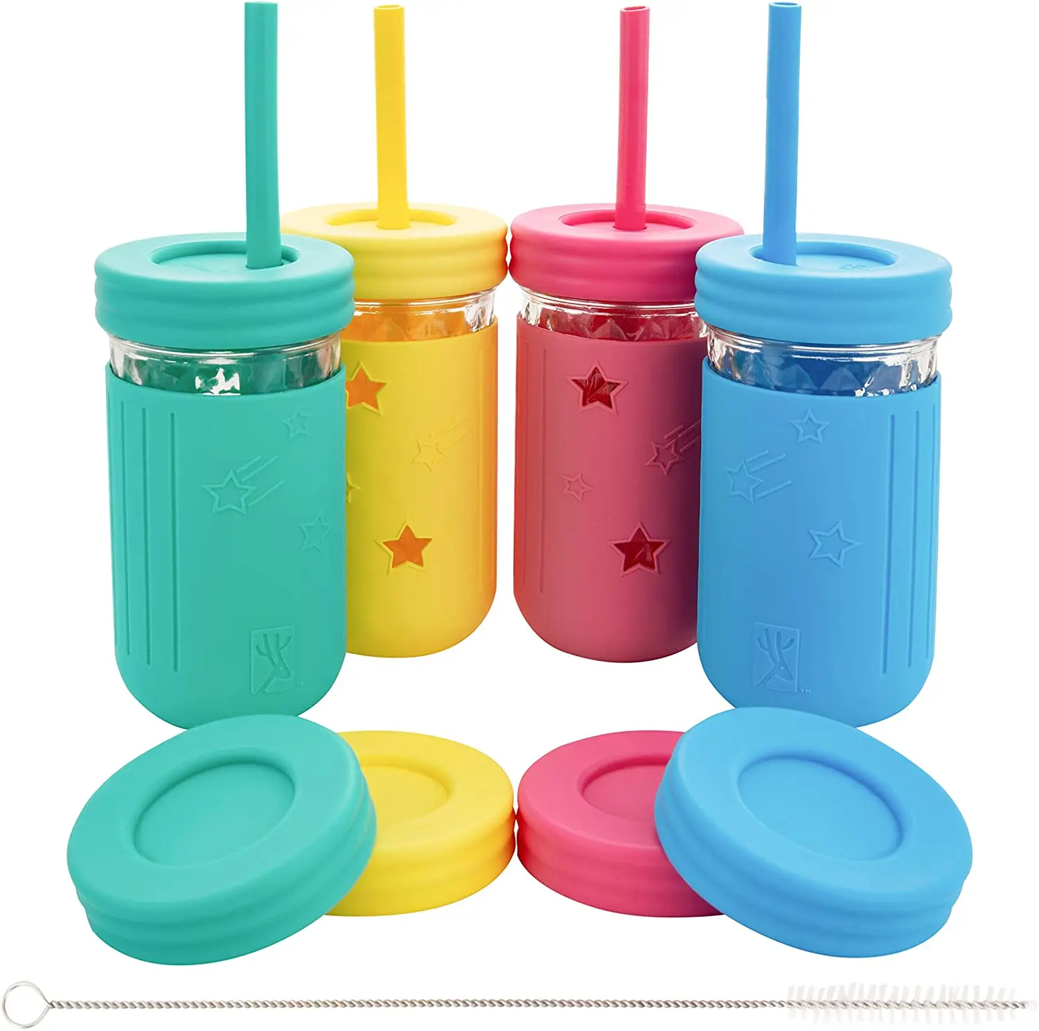 High Quality 12 Oz Silicone Sleeves & Straws Toddler Cups With Straws Sippy Cups For Toddlers Kids