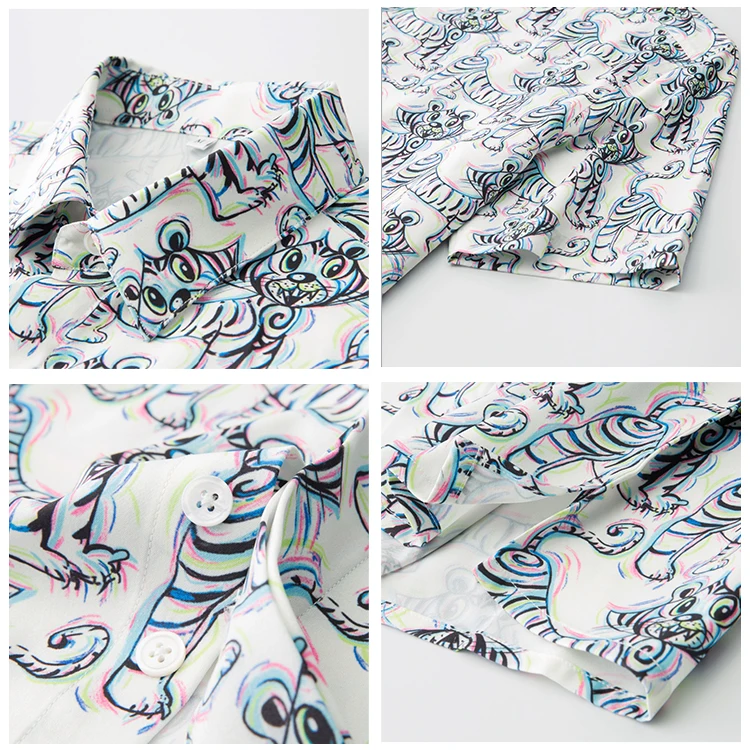 Custom Italian Resort Casual Big Size Clothes Fitting Summer Printed Tiger Short Sleeve Beach Shirts For Men