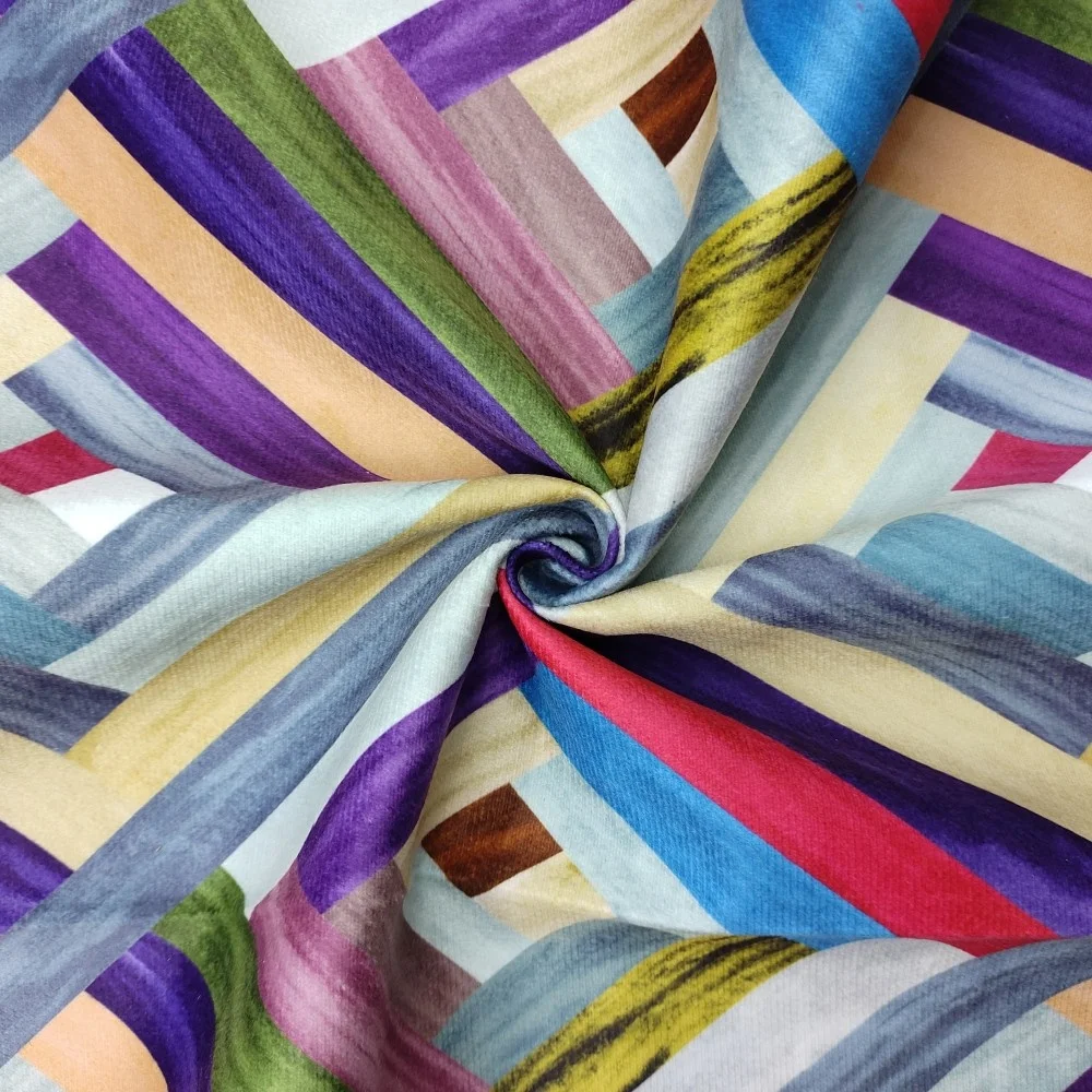 High Quality 100% Polyester 210gsm Super Soft Geometric Printed Velvet Sofa Fabric For Home Textile