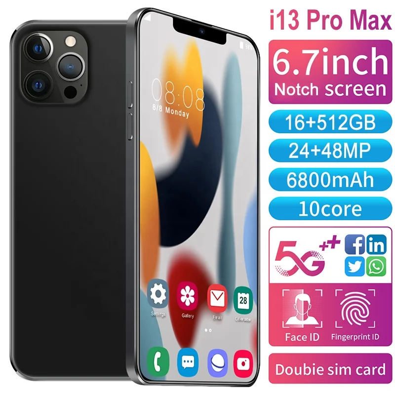 2021 оригинальный телефон i13 Pro MAX Android смартфоны 16 ГБ + 512 10 ядер 5G LET мобильные телефоны мобильный