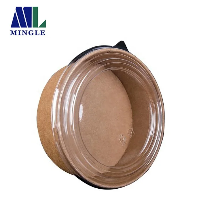 
500ml 750ml 1000ml 1300ml Kraft Compostable Salad Bowls with PET Lid,Take Away Salad Bowl 