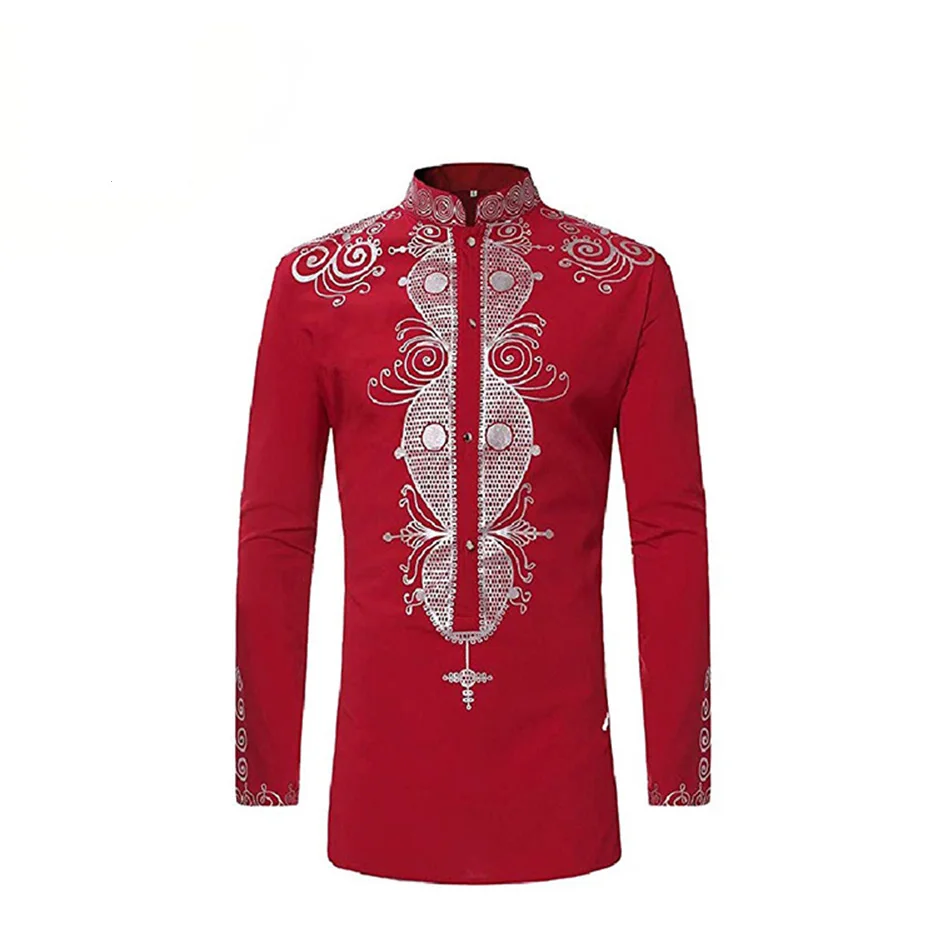 Мужские базовые рубашки в африканском стиле Дашики с воротником-стойкой