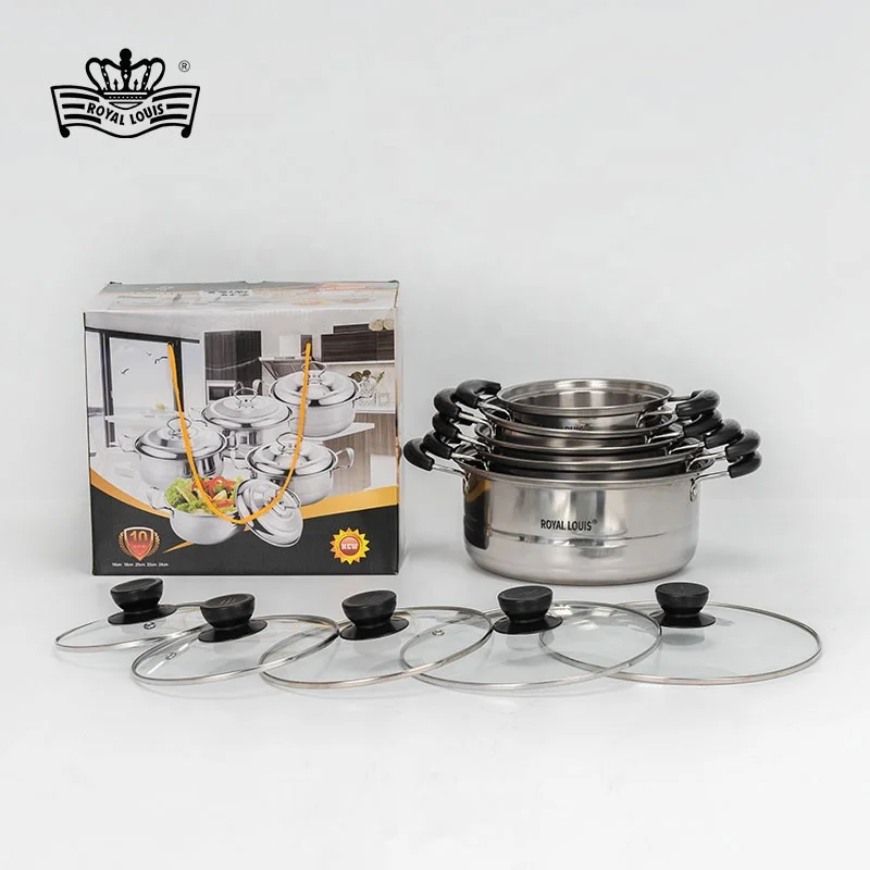 Royal Louis Hot Selling 10 Pcs Cooking Pot Set Stainless Steel Modern Cookware Sets Soup Stock Pots Panela Kitchen Ware