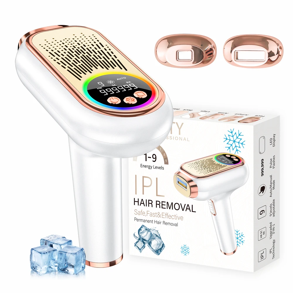 Portable 9 energy levels ipl hair removal painless ice cooling machine home use permanent 3 function laser hair removal device