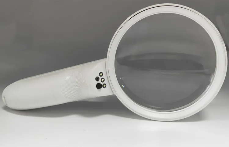MG6B-7B Large mirror 3 LED white plastic handle jewelry magnifying glass loupe