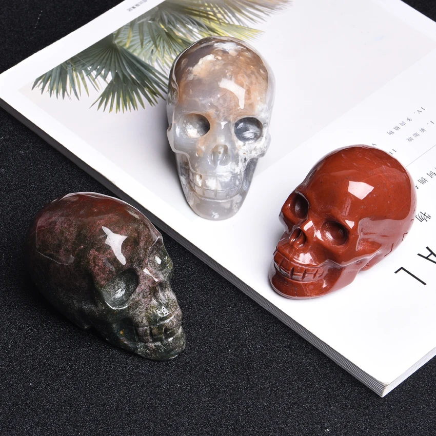 wholesale nature  crystal carving stone ocean Jasper skulls  head folk crafts for decoration