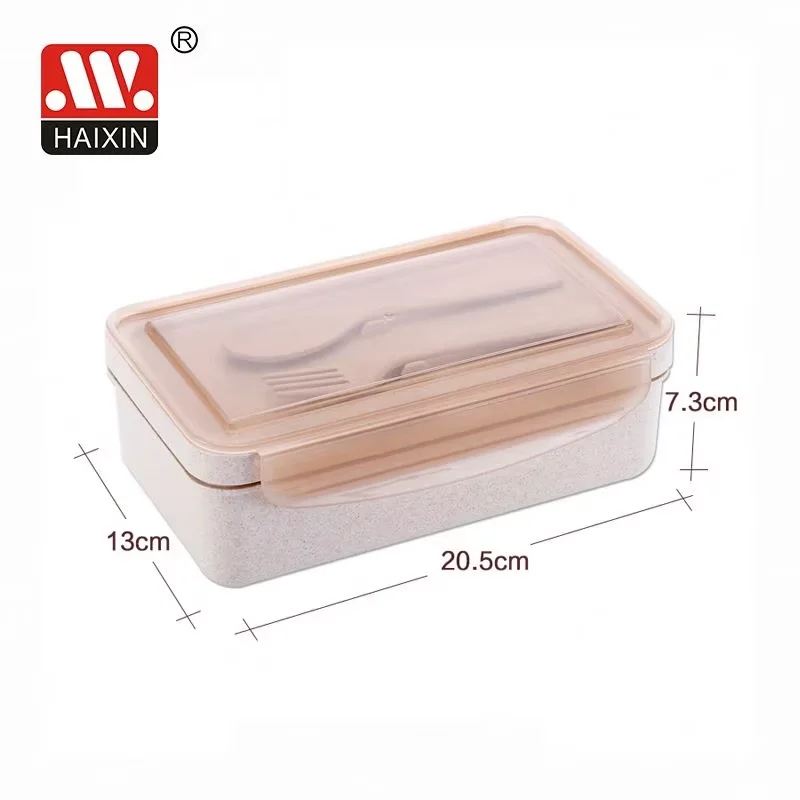 HAIXIN 2 compartments 1L Child Food Storage School Wheat Straw Bento Box With Tableware