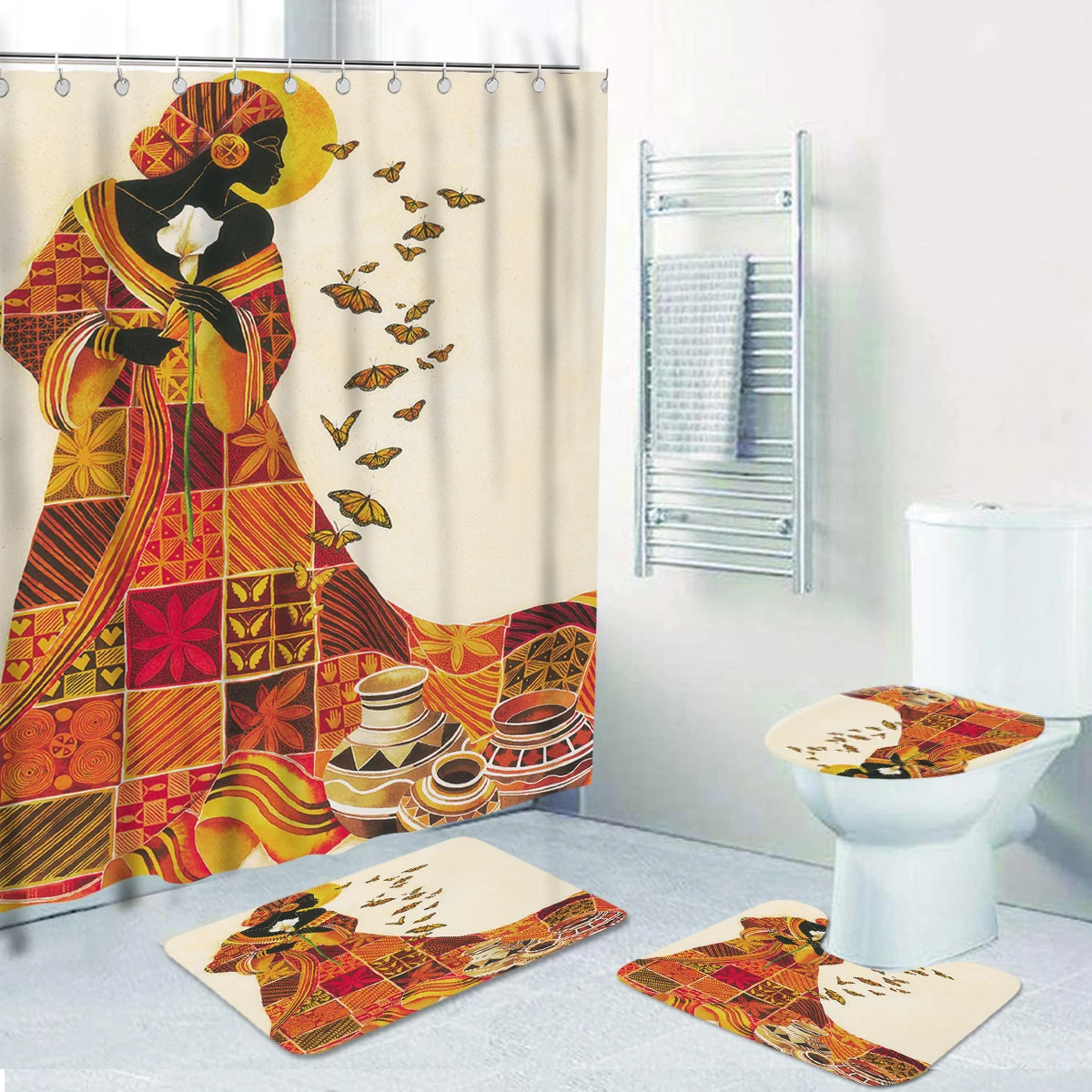 New Luxury Set Liner Vinyl Flower Bathroom Metal Hooks Name Brand Rug and Designer Shower Curtains Wholesale