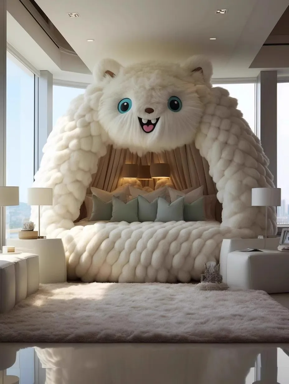 Kids Cartoon Children Fabric Bed Internet Celebrity Monster Creative Shape White Girl Princess Bed House round Bed for Kids