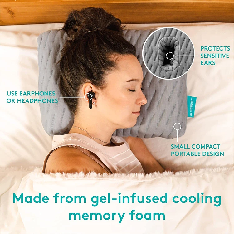 Removable Cover Side Sleeping Pillow Travel-Friendly Memory Foam Mini Ear Hole Pillow for Ear Piercings Earplugs
