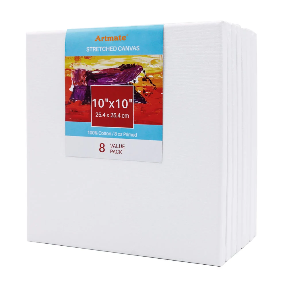 
Artmate White Blank Primed 100% Cotton 10x10 Inch 8pk Stretched Canvas,Canvas Paintings,Painting Canvas 