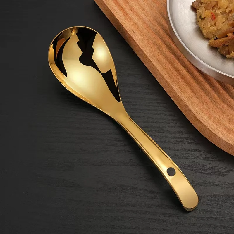 Hot Sale Big Round Stainless Steel Soup Spoon Gold Silver Public Spoons For Restaurant