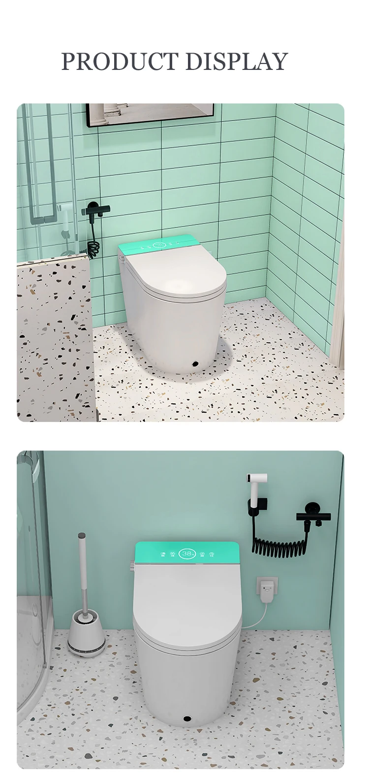 intelligent green smart elongated toilet with bidet