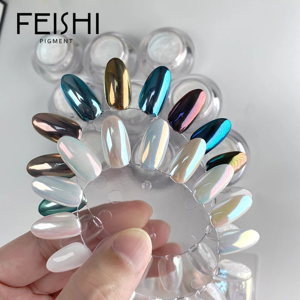 Feishi оптовая продажа белый металлик хамелеон стойкий к растворителям прозрачный Пигментный Порошок для ногтей