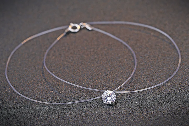 925 Sterling Silver Bead Pearl Fish Wire Chain Round Zircon Diamond Pendant Necklaces Fine Jewelry for Women