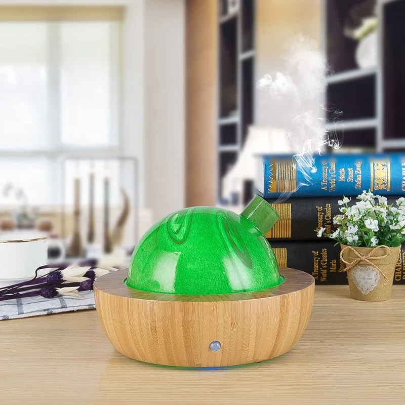 SOICARE 100ml Ball Bamboo Wood Glass Ultrasonic Aromatherapy Essential Oil Aroma Diffuser