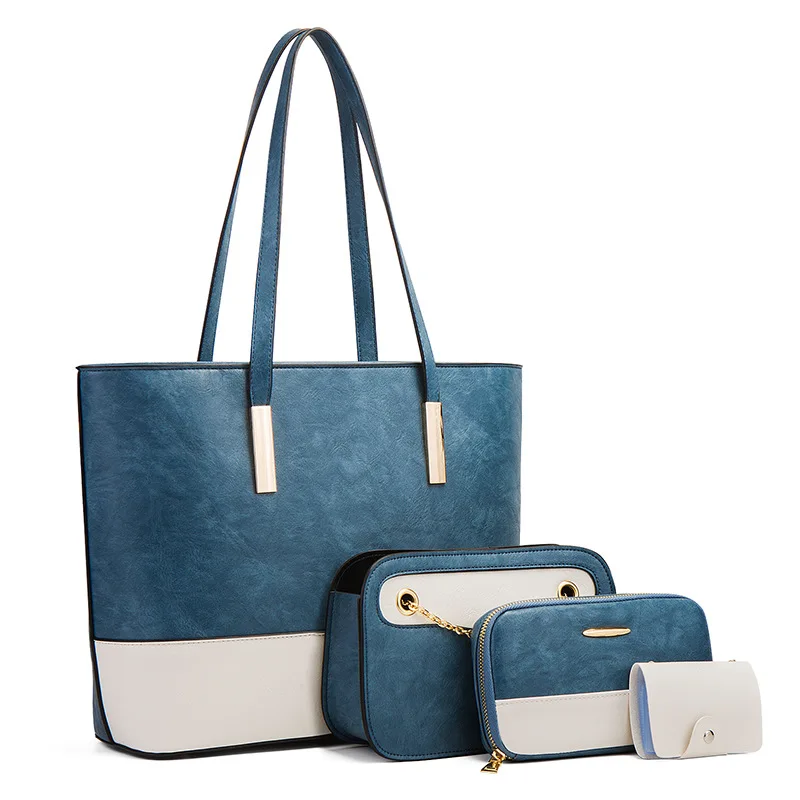 Custom PU Luxury Ladies Fashion Handbags Set Tote Bag Shoulder Bag Clutch Card Holder 4 Pieces in 1 Set for Women