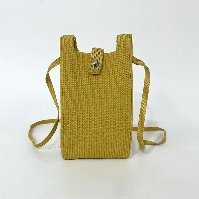 Fashion Solid color Knitted Mini Mobile Phone Pouch Cross Body Handbag Crochet Travel Phone Bag 2024