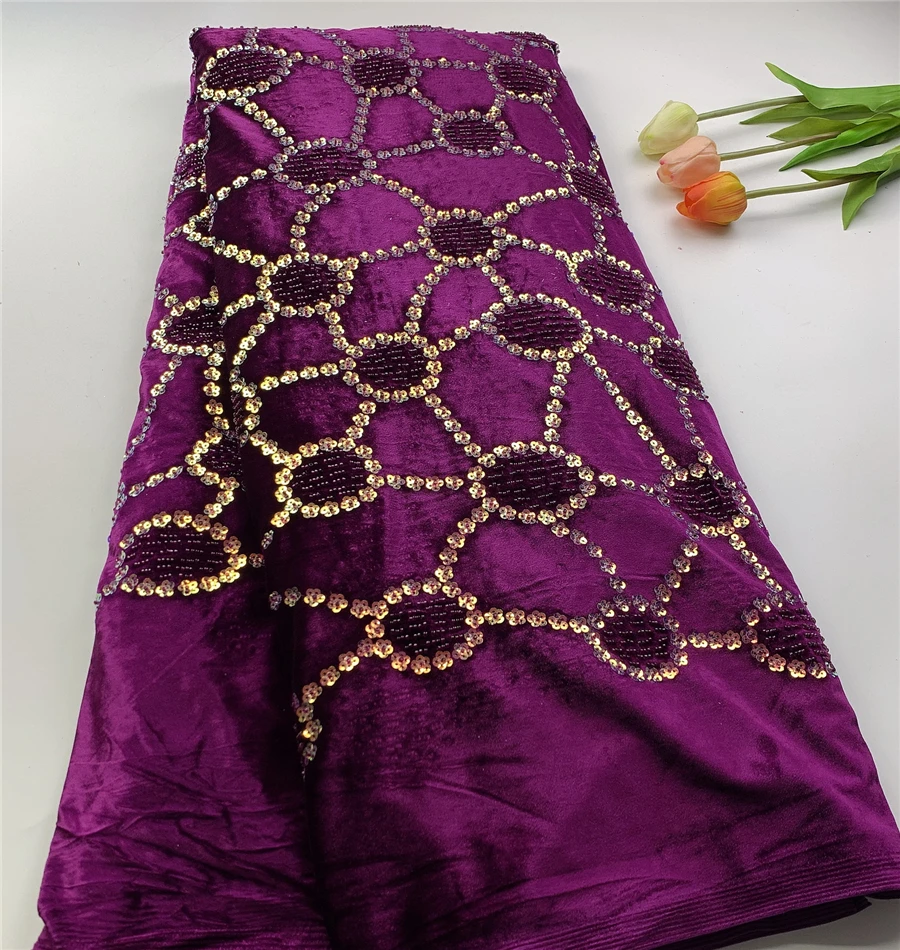 New design french lace  high quality fashion velvet lace with beads sequins for party