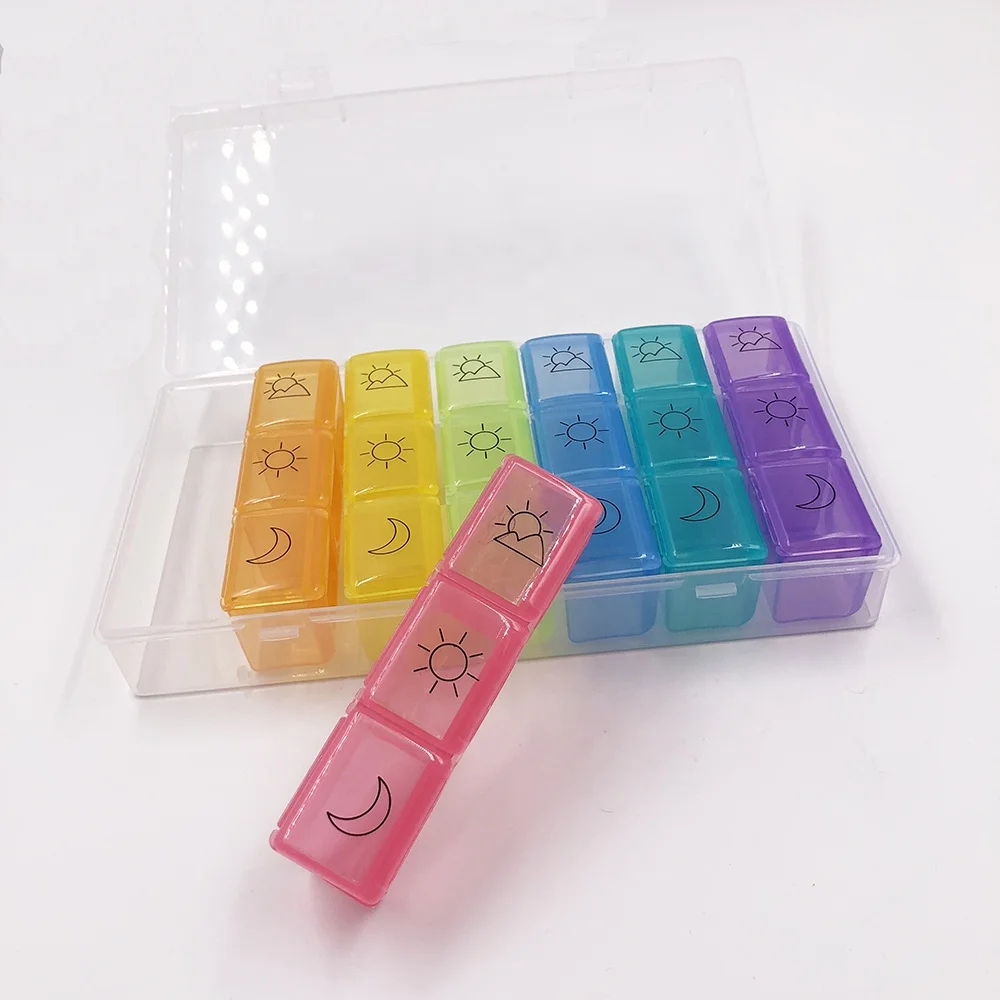 Pill Box 7 Day Pill Organiser 3 Times a Day - Weekly Tablet Box Pill Box Organiser with 21 Compartments for Vitamins