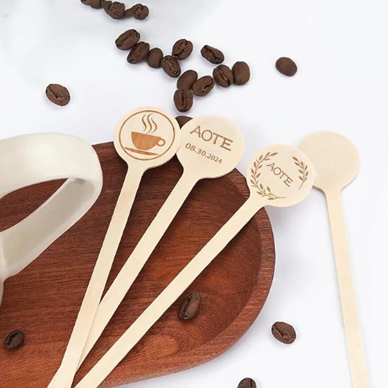 Customized Wood Paddle Shaped Swizzle Stick. Coffee Stirrers and Wooden Stir Sticks for Hot and Cold Drinks