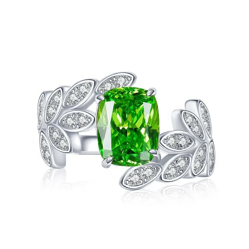 Women Jewelry 925 Sterling Silver Engagement  Green Zircon Peridot Stone Rings