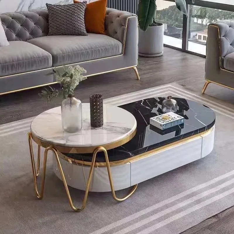 Modern Luxury Marble Table Home Office Round Stainless Steel Living Room Coffee Table