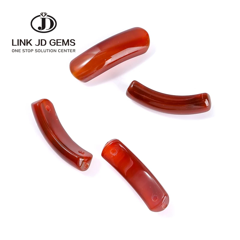 JD Natural Stone Red Agate Tiger Eye Rectangle Elbow Curvy Shape Loose Spacer Beads For Jewelry Making