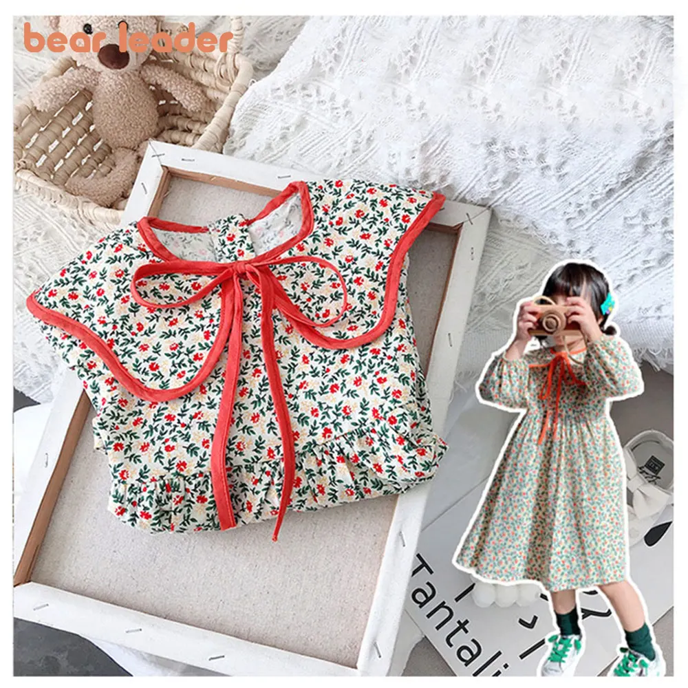 Bear Leader Baby Girls Clothes 2022 New Fashion Korean Style Flower Print Dresses Toddler Kids Christmas Clothing Princess Dress